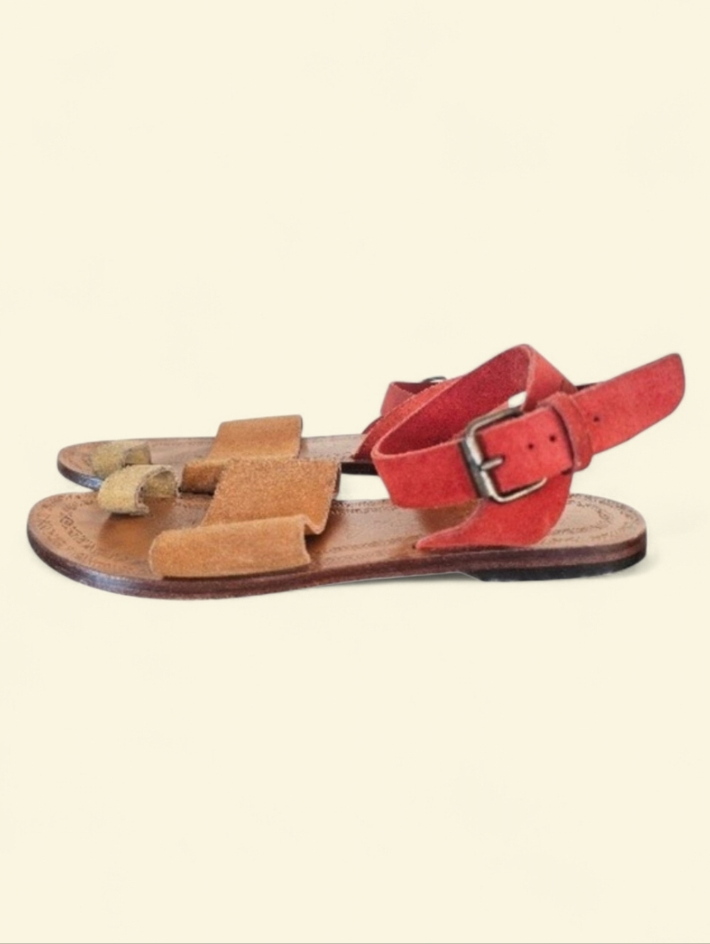Free People Ally Suede‎ Red Tan Boho Cottagecore Strap Ankle SandalsEU 37 US 6.5